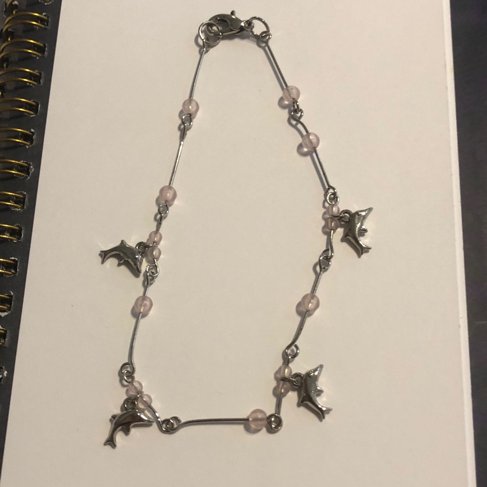 Charming Dolphin anklet with Pink rose quartz